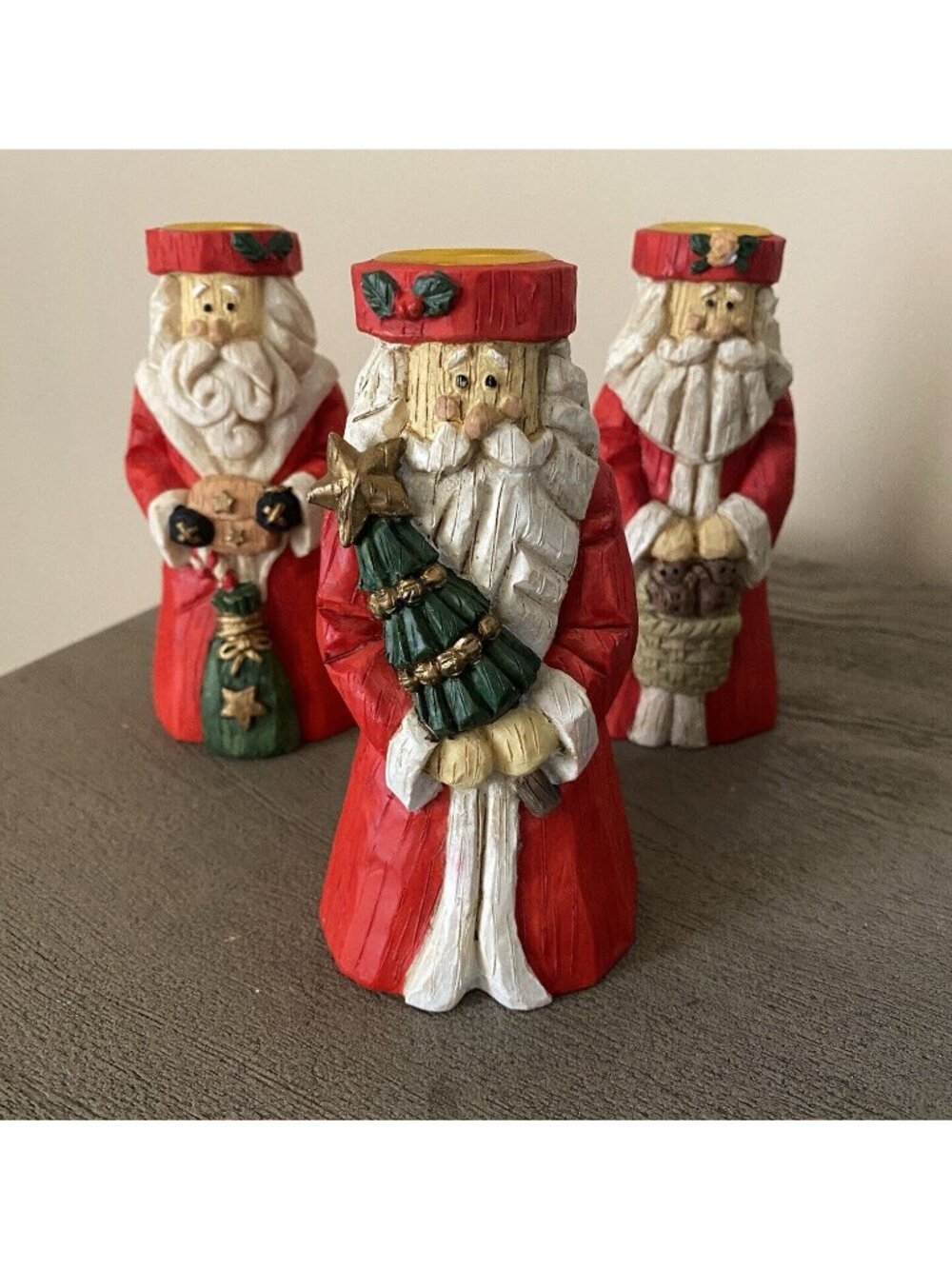 Set Of 3 Santa Candlesticks Each One Slightly Different